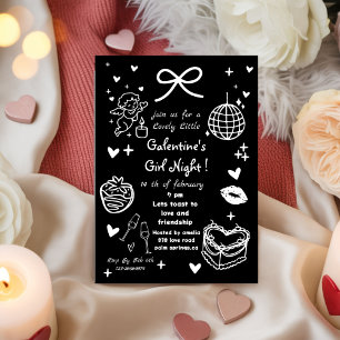 Galentine’s Party Night Valentine 手描きデザイン 招待状