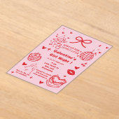 Galentine’s Party, Night Valentine Hand Drawn アクリル招待状 (レイダウン)