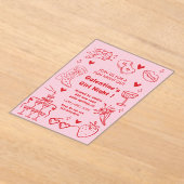 Galentine’s Party, Night Valentine Hand Drawn  アクリル招待状 (レイダウン)