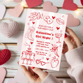 Galentine’s Party, Night Valentine Hand Drawn  招待状