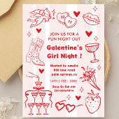 Galentine’s Party, Night Valentine Hand Drawn  招待状