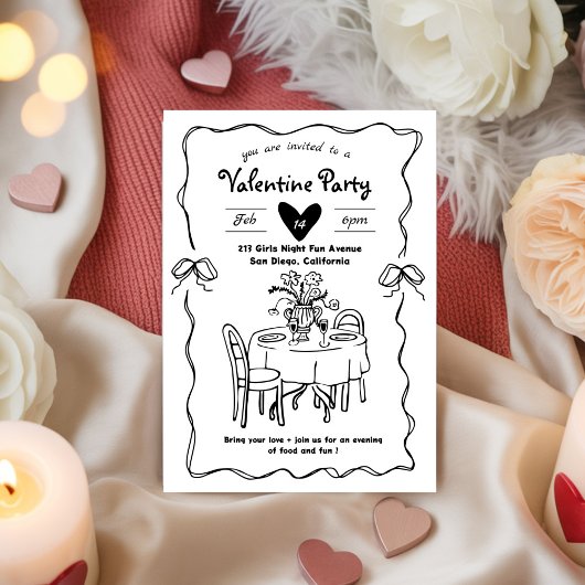 Galentine’s Party, Valentine Party ドゥードル 招待状
