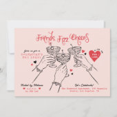 Galentine’s Pink Red Hand Drawn Cocktail Party 招待状 (正面)