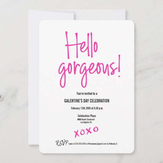 Galentine Vaelentine's DayこんにちはゴージャスなXOXO 招待状 (正面)