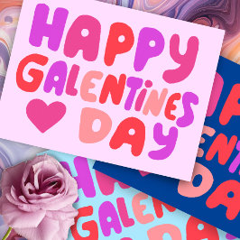Galentinesデイバブルレターピンク曲線レトロ ポストカード