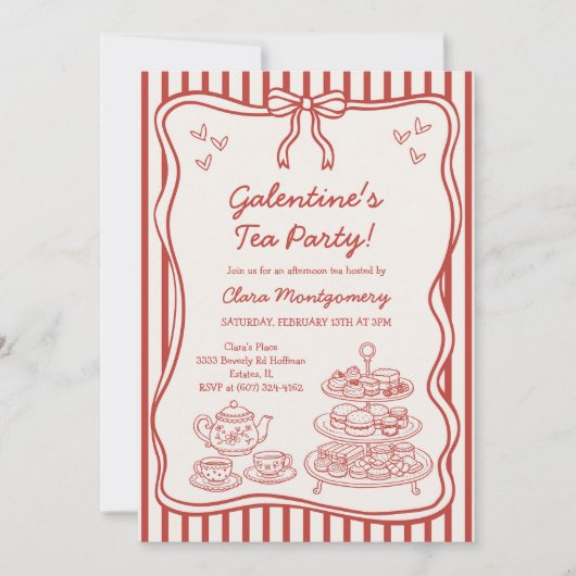 Galentines Afternoon Tea Party Hand Drawn 招待状 (正面)