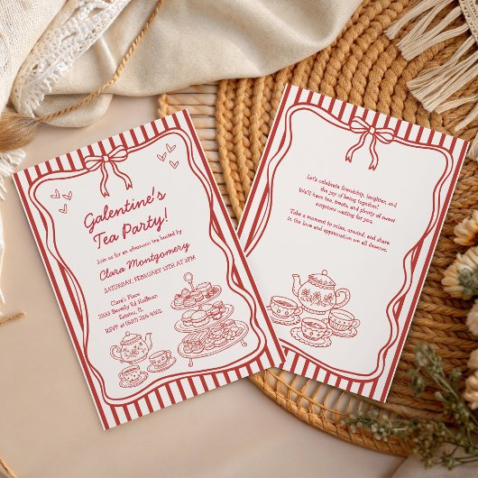 Galentines Afternoon Tea Party Hand Drawn 招待状