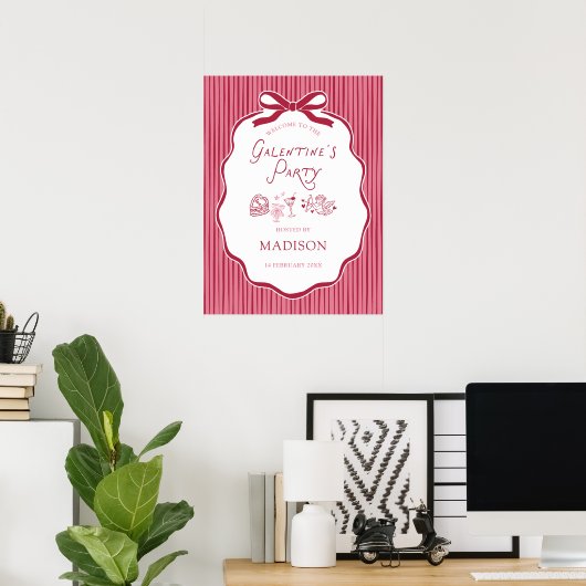 Galentine's Cherry Bow Frame Downloadable Welcome ポスター (ホームオフィス)