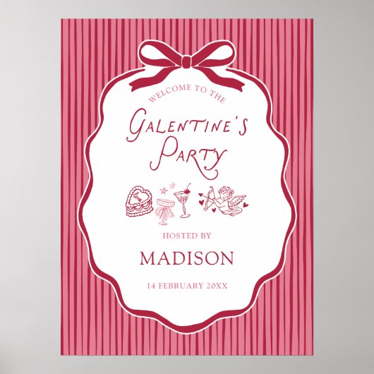 Galentine's Cherry Bow Frame Downloadable Welcome ポスター (正面)