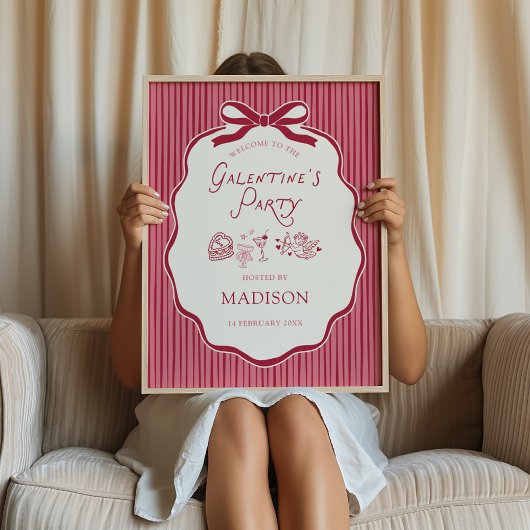 Galentine's Cherry Bow Frame Downloadable Welcome ポスター