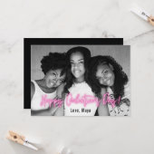 Galentine's Dayピンクのネオン写真水平 カード (正面/裏面インサイチュ)