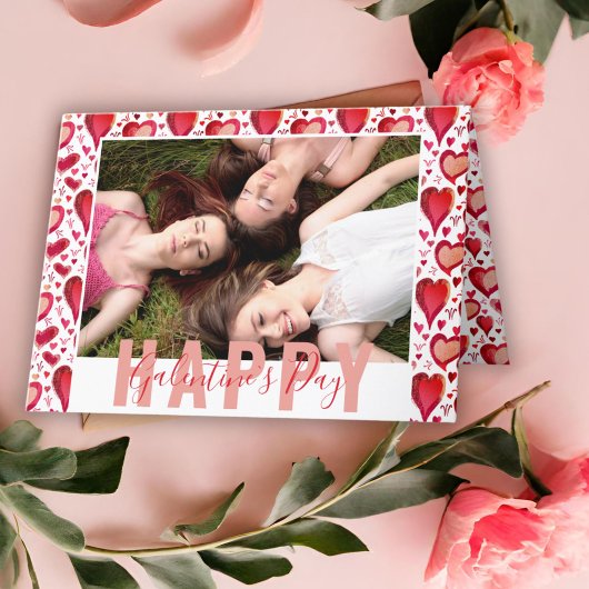 Galentine's Day赤いハートスケッチフレンド写真 シーズンカード