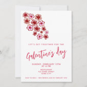 Galentine's Day赤ピンクの花の友達 招待状 (正面)