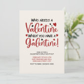 Galentine's Day ガールズ・ナイト・アウト 赤いハートの招待状 招待状 (スタンド正面)