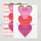 Galentine's Day パーティーハートのタイポグラフィーデザイン 招待状 (正面/裏面)