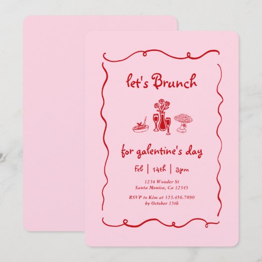 Galentine's Day Brunch 招待状 (正面/裏面)