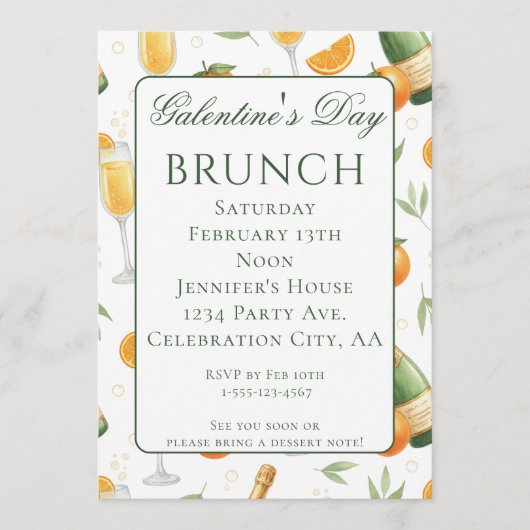 Galentines Day Brunch Mimosas Elegant 招待状 (正面)