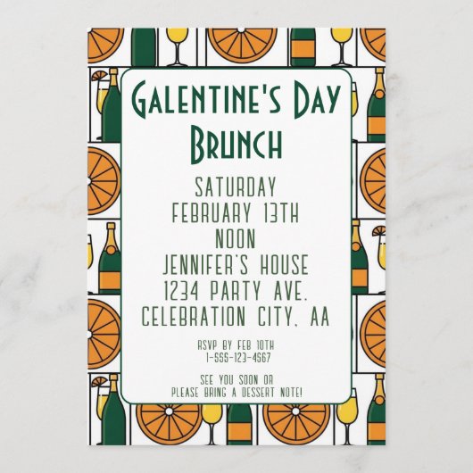 Galentines Day Brunch Mimosas Retro 招待状 (正面)