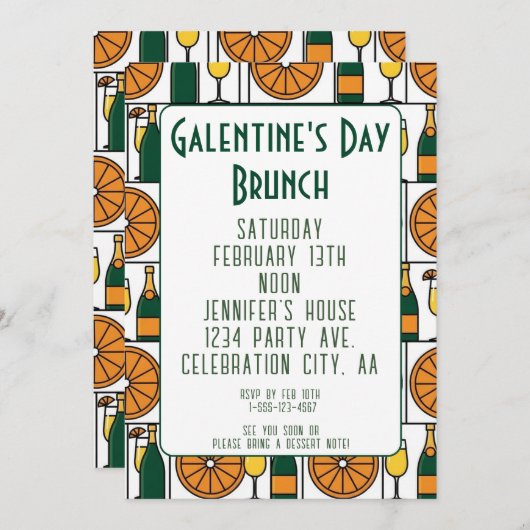Galentines Day Brunch Mimosas Retro 招待状 (正面/裏面)
