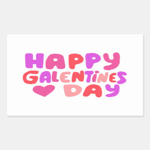 Galentines Day Bubble Letters曲線レトロGroovy 長方形シール