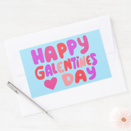 Galentines Day Bubble Letters曲線レトロGroovy 長方形シール