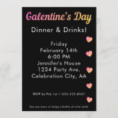 Galentines Day Dinner Drinks Pink Black Party 招待状 (正面)