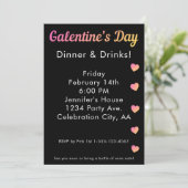 Galentines Day Dinner Drinks Pink Black Party 招待状 (スタンド正面)