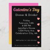 Galentines Day Dinner Drinks Pink Black Party 招待状 (正面/裏面)