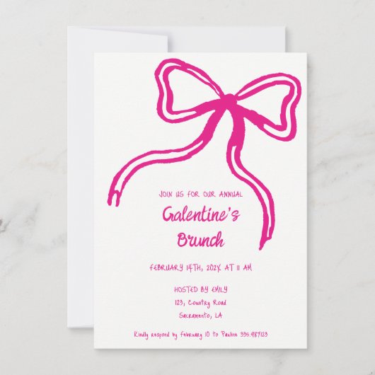 Galentine's Day hand drawn bow pink招待状 招待状 (正面)