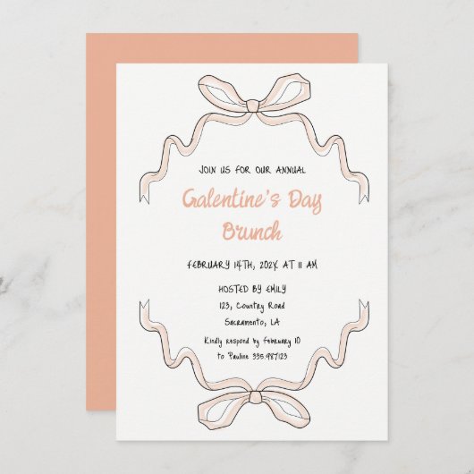 Galentine's Day hand drawn bow pink招待状 招待状 (正面/裏面)