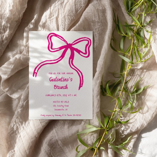 Galentine's Day hand drawn bow pink招待状 招待状