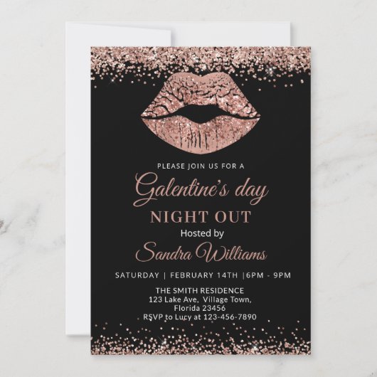 Galentine's Day Night Out Rose gold Glitter Lips (正面)