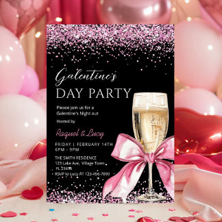 Galentine's Day Party Champagne Pink Coquette 招待状