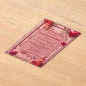 Galentines Day Party Heart Floral Pastel Pink Vine アクリル招待状 (レイダウン)