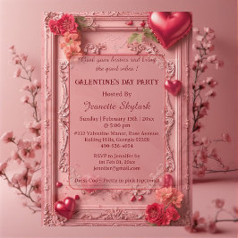 Galentines Day Party Heart Floral Pastel Pink Vine アクリル招待状