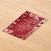 Galentine's Day Party Heart Ivory Vine Floral Red アクリル招待状 (レイダウン)