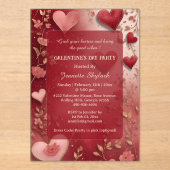 Galentine's Day Party Heart Ivory Vine Floral Red アクリル招待状 (正面)