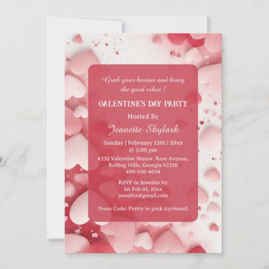 Galentine's Day Party Pastel Coral Hearts Modern  招待状 (正面)