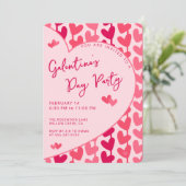 Galentine's Day Party Red Pink Hearts Modern 招待状 (スタンド正面)