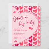 Galentine's Day Party Red Pink Hearts Modern 招待状 (正面)