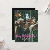 Galentine's Day Pinkネオン写真 カード (正面/裏面インサイチュ)