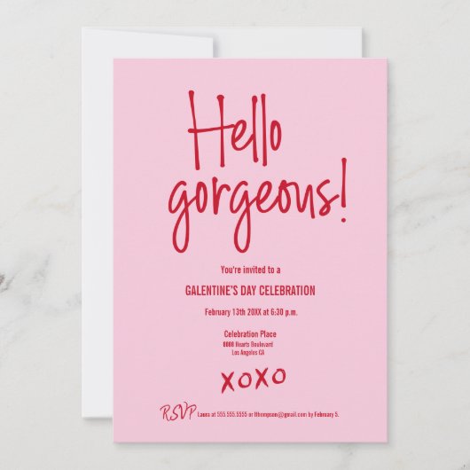 Galentine's Day PINK RED Hello gorgeous XOXO 招待状 (正面)