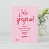 Galentine's Day PINK RED Hello gorgeous XOXO 招待状 (スタンド正面)