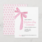 Galentine's day Pink Ribbon Bow Girly modern 招待状 (正面/裏面)