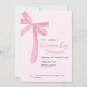 Galentine's day Pink Ribbon Bow Girly modern 招待状 (正面)