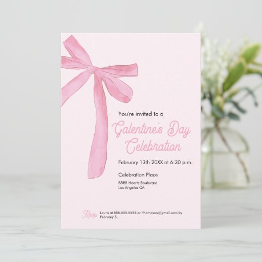 Galentine's day Pink Ribbon Bow Girly modern 招待状 (スタンド正面)