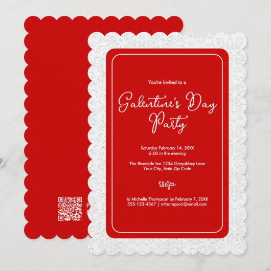 Galentine's Day Red Party 招待状 (正面/裏面)