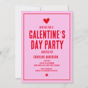 Galentine's Day Red Pink hand drawnパーティー 招待状