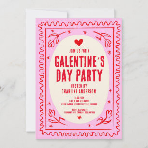 Galentine's Day Red Pink hand drawnパーティー 招待状