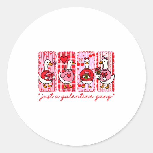 Galentines Day Women Galentines Gang Goose Valenti ラウンドシール (正面)